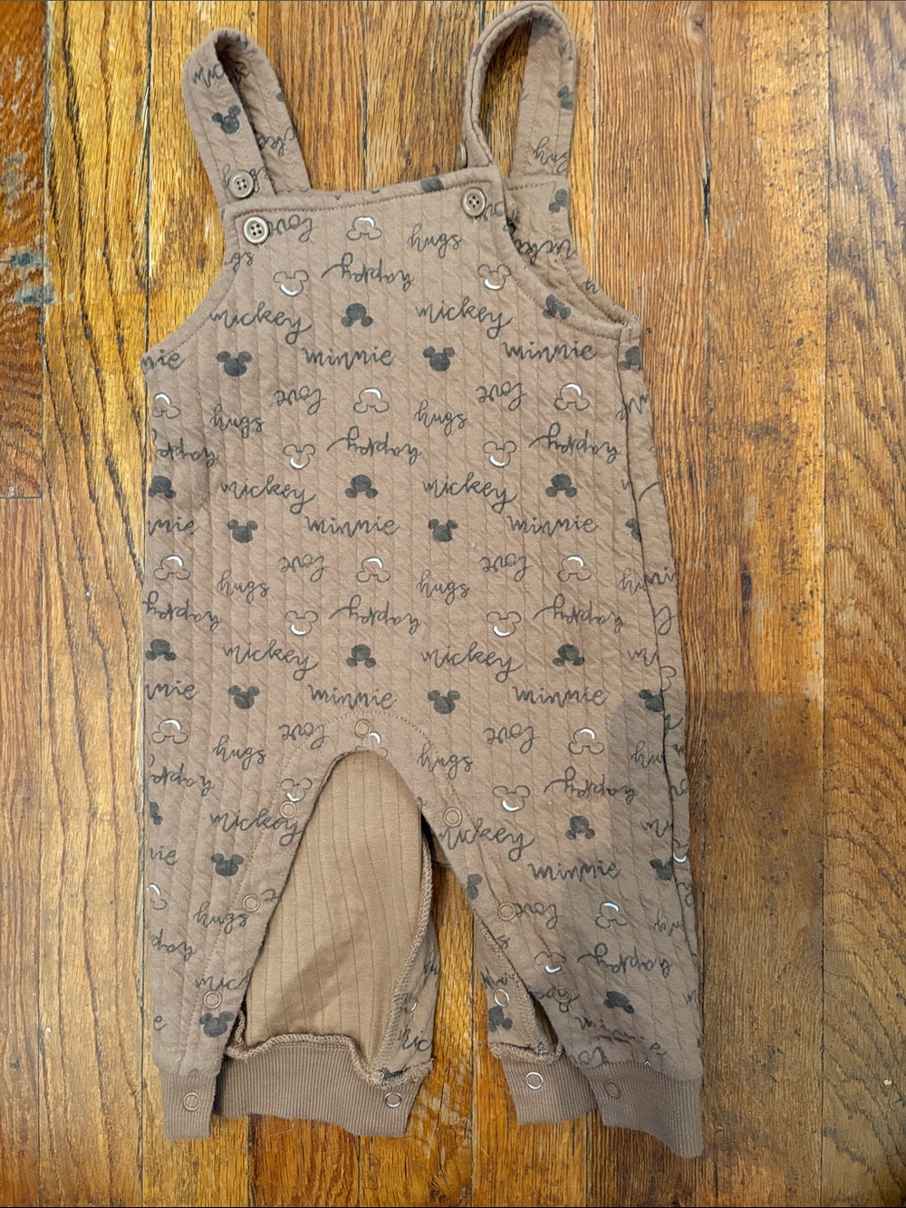 Disney Brown Mickey & Minnie Printed Overalls